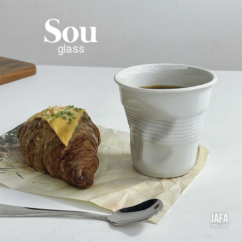 [JAFA] SOU Gelas Keramik Prancis Estetik Irregular Warna Putih