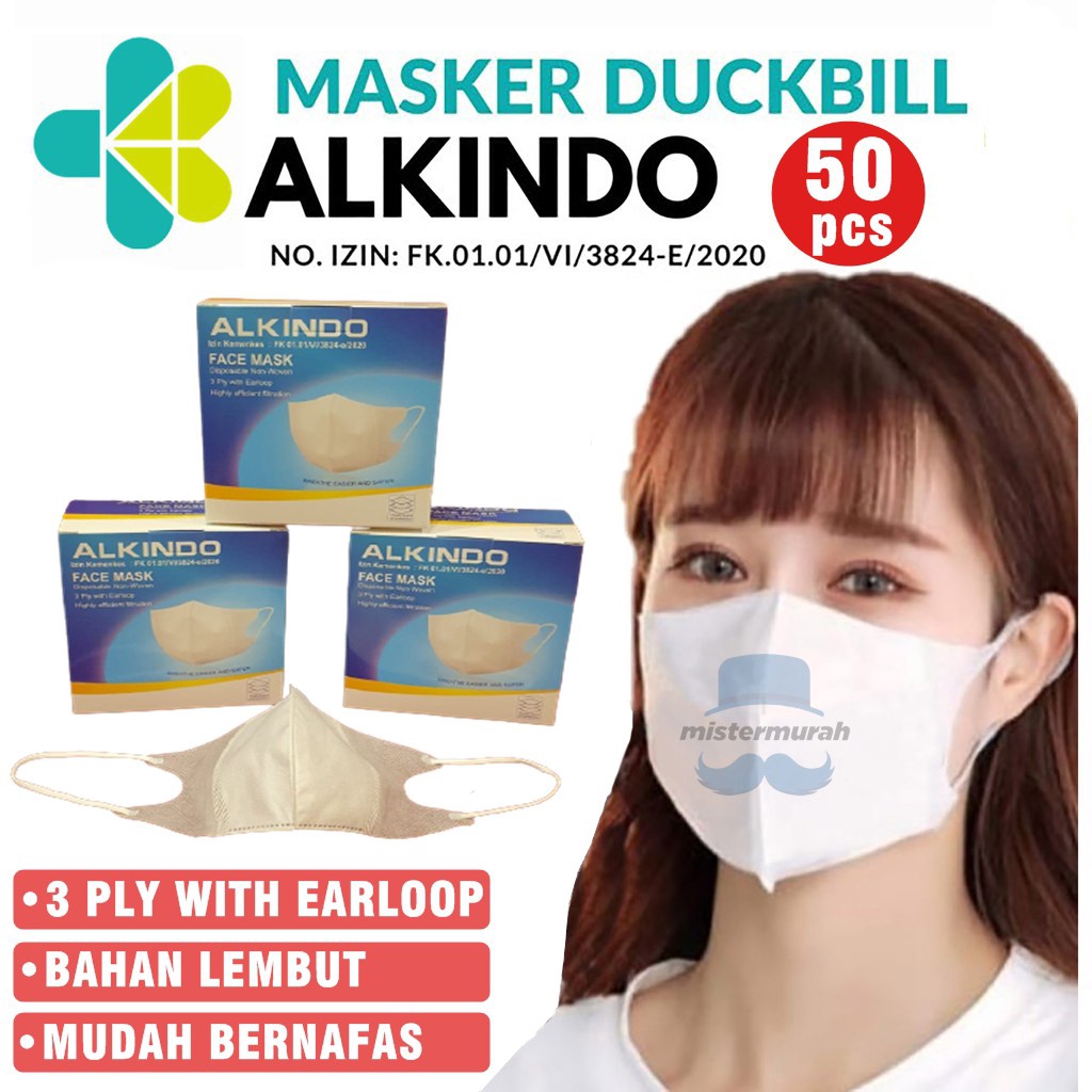 DISKON AKHIR BULAN Masker Duckbill Alkindo 3ply Isi 5 Pcs Masker Medis Dewasa Bedah Korea 3 Ply Face