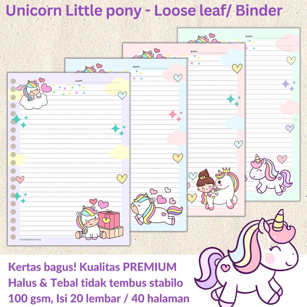 

Harga Promo UNICORN little Pony Loose leaf Isi Kertas File binder A5B5 Tebal Refill Map Binder Line Grid Dotted Blank Garis Kotak Titik Polos Color Warna Lucu CHESTER LIVING