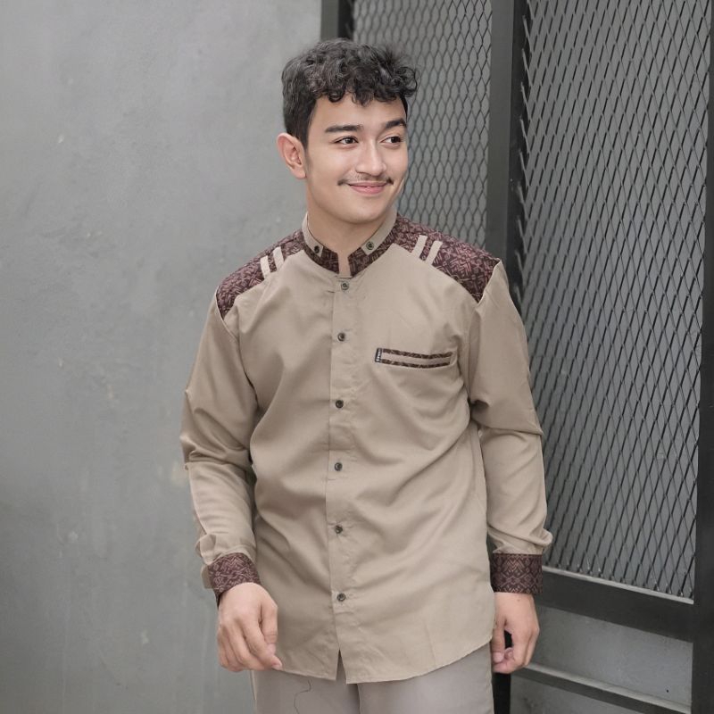 Baju Koko Hadroh Lengan Panjang Kombinasi Batik Original Elrumi Kemeja Koko Pria Seragam Hadroh Maje