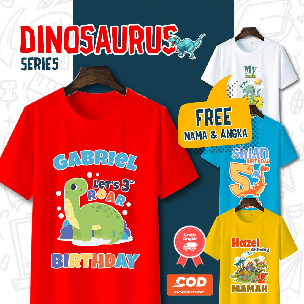 Kaos Ulang Tahun Anak Kaos Ultah Baju Keluarga CUSTOM Ultah Tema Dinosaurus