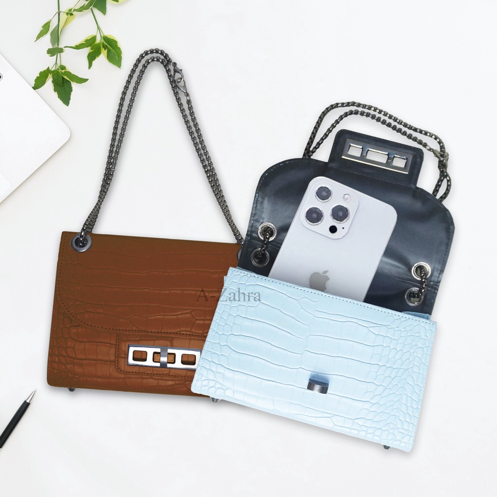 CUCIGUDANG AZAHRA 54 TAS WANITA CROCO RANTAI  SHOULDER BAG RANTAI HITAM