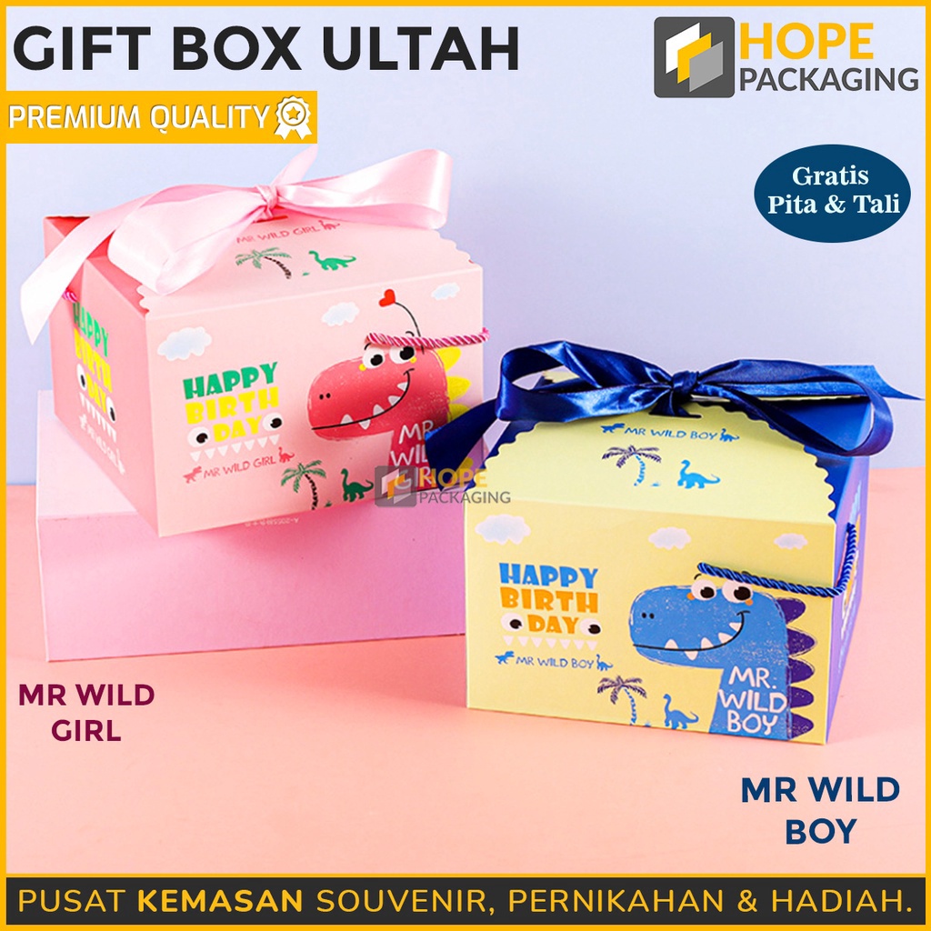 

GOGO Gift Box Happy Birthday Dinosaurus Pita Tali Kotak SnackHadiah Souvenir Ulang Tahun