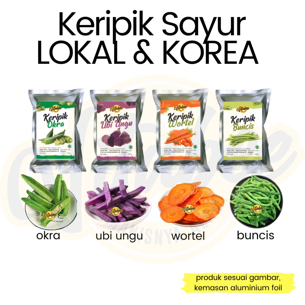 MURMER Vitabee Keripik Kripik Sayur Lokal dan Korea  Wortel Okra Labu Buncis Jamur Oleh2 Khas Malang
