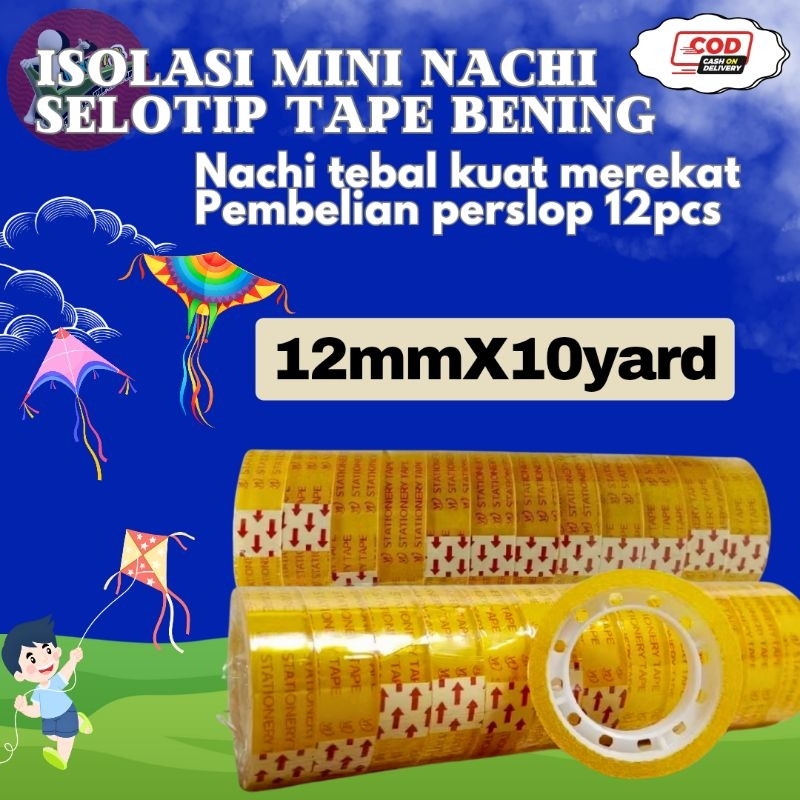 

+ (12 Pcs) Isolasi Mini Nachi / Selotip Tape BeningNachi 12mmx10yard Tebal