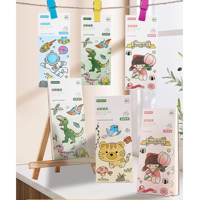 

DISKON SPESIAL Painting Book with watercolor Buku Mewarnai dengan cat air free kuas Buku gambar imut