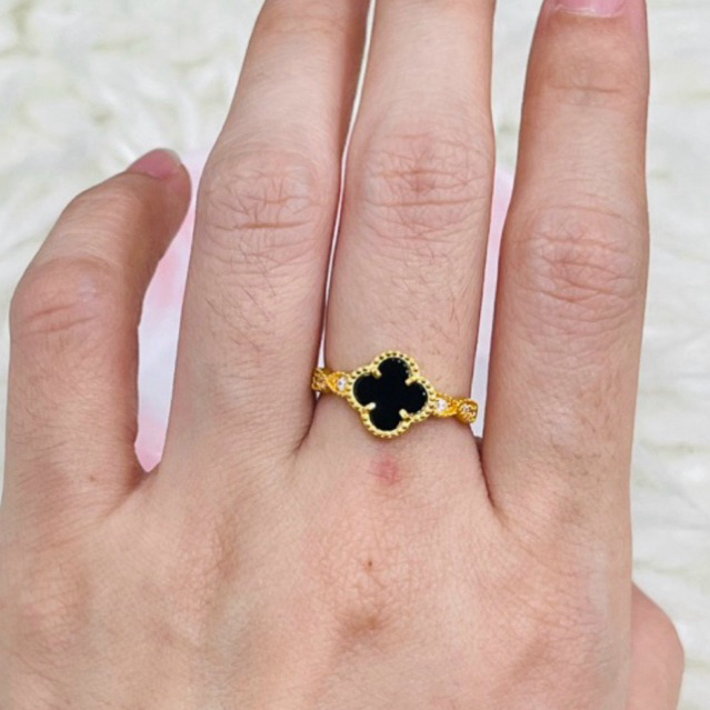 cincin clover hitam infinity AD uk 14 simple elegant emas asli kadar 700