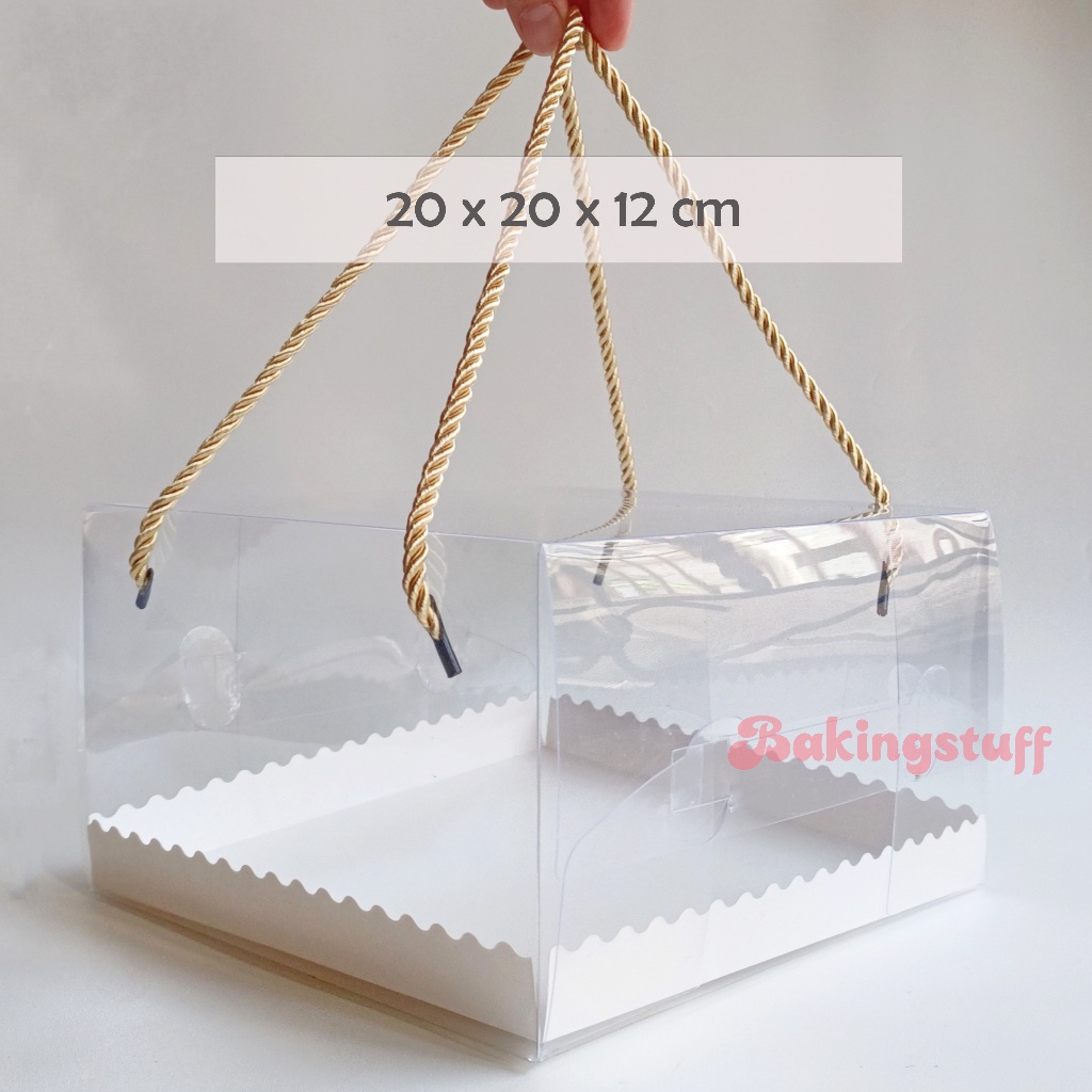 Box Mika Tali 20x20x12 Kotak Mika Transparan Hampers Tumpeng Chiffon Pudding