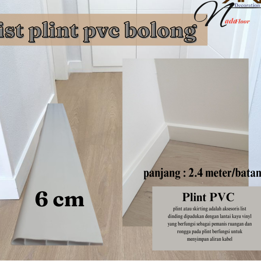 list lantai plint pvc bolong/rongga putih polos Anti Rayap