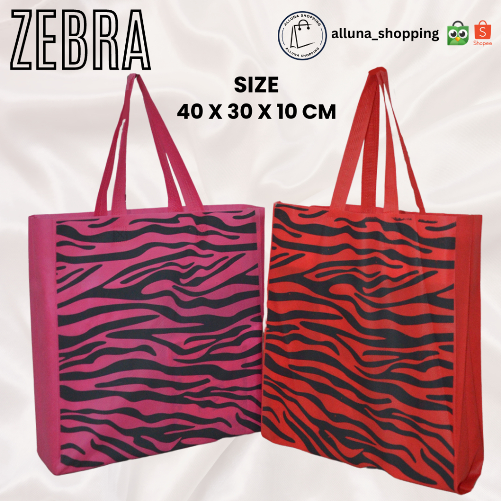 

[12 PCS] Tas Spunbond Zebra Reusable Tote Goodie bag Tas jinjing