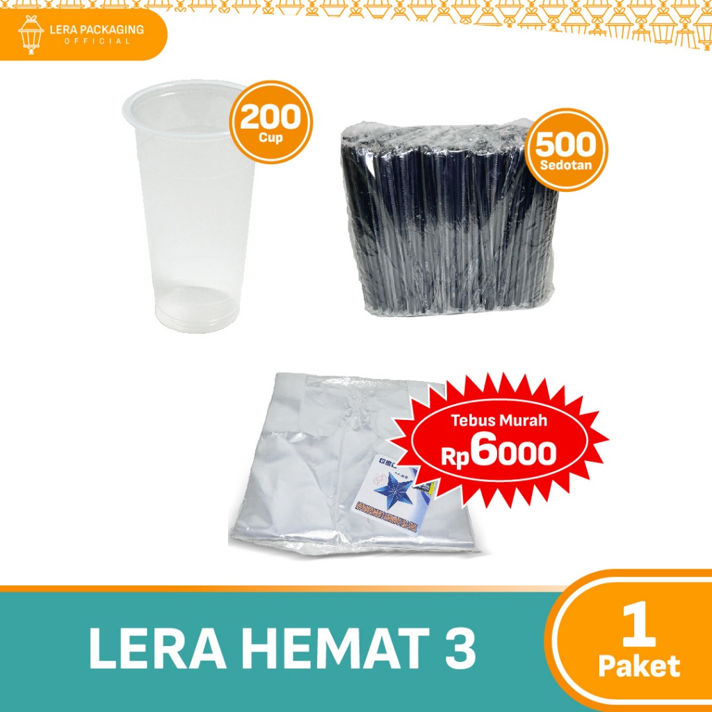 LERA HEMAT 3 - Gelas Plastik 18 / 22 Oz Oval/Datar + Sedotan Hitam Steril (Tebus Murah Plastik Benin