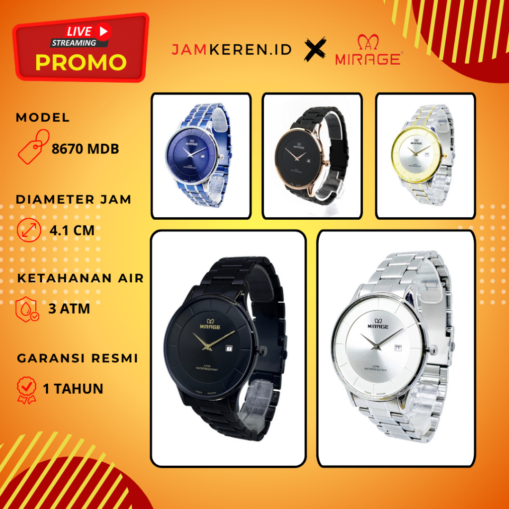 Mirage - Jam Tangan Pria - Jam Tangan Mirage Pria 8670 M Stainless Steel Original [PROMO LIVE]
