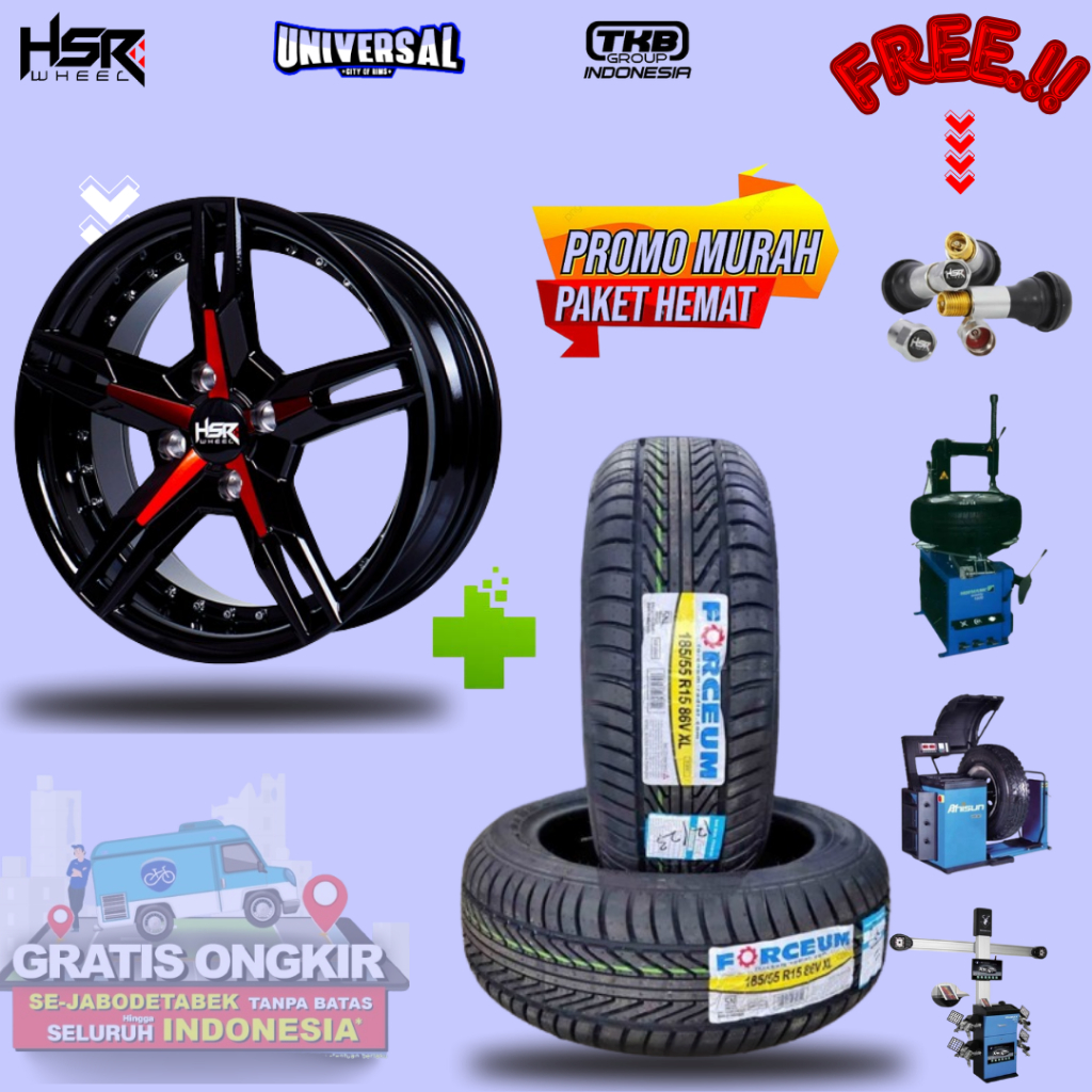 TERSEDIA PAKET HEMAT HSR VELG+BAN ( VELG KUNIKAI R15+BAN FORCEUM D 800 185/55/R15 )