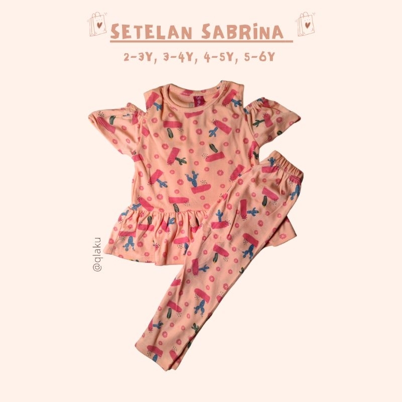 Setelan Sabrina daily anak perempuan flowkids bahan adem warna pastel putih motif bunga usia 1 2 3 4