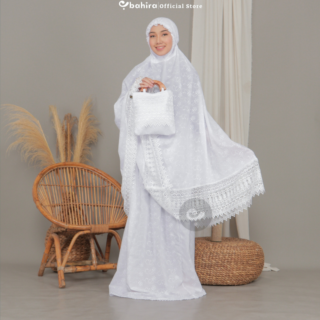 BAHIRA - Mukena Dewasa Katun Paris Bordir Putih Jumbo Renda Mewah