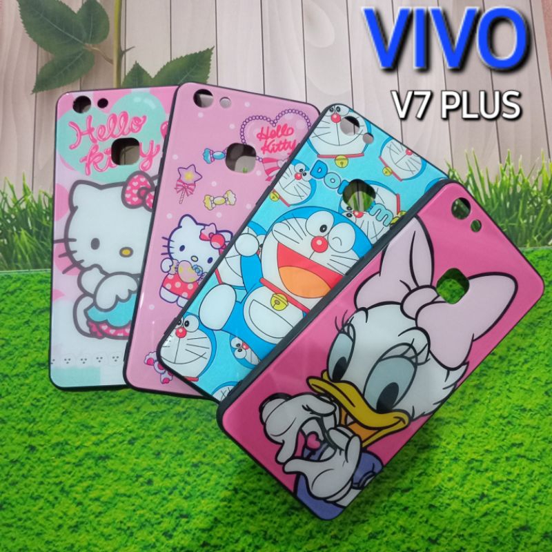 CASE PELINDUNG VIVO V7 PLUS FASHION CASE TEMPERED GLAS CARTOON FANS