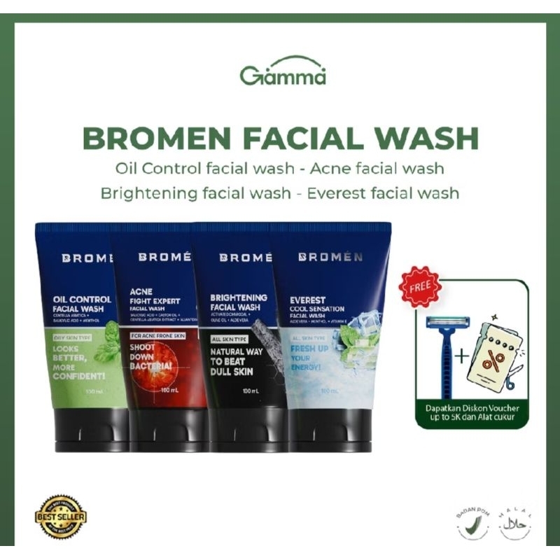 BROMEN Facial Wash Sabun Cuci Muka Pria Untuk Kulit Kusam Berjerawat Dan Kering Mencerahkan wajah