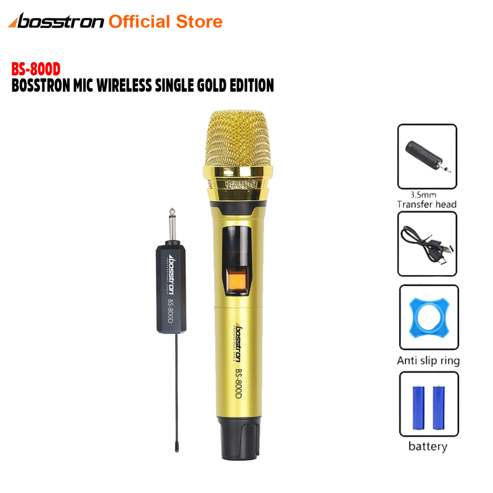 Bosstron Microphone Wireless BS-800D Single Gold Edition Mic Karaoke Mik Tanpa Kabel