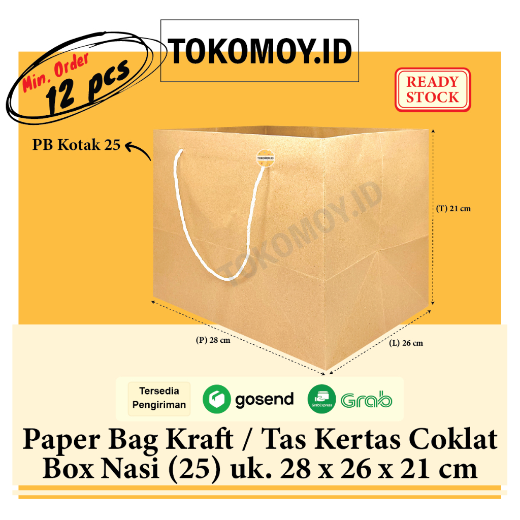 

Paper Bag Kraft Box Nasi 25 uk. 28x26x21cm / Tas Kantong Kertas Coklat Polos Ukuran Kotak Makanan Catering 25x25