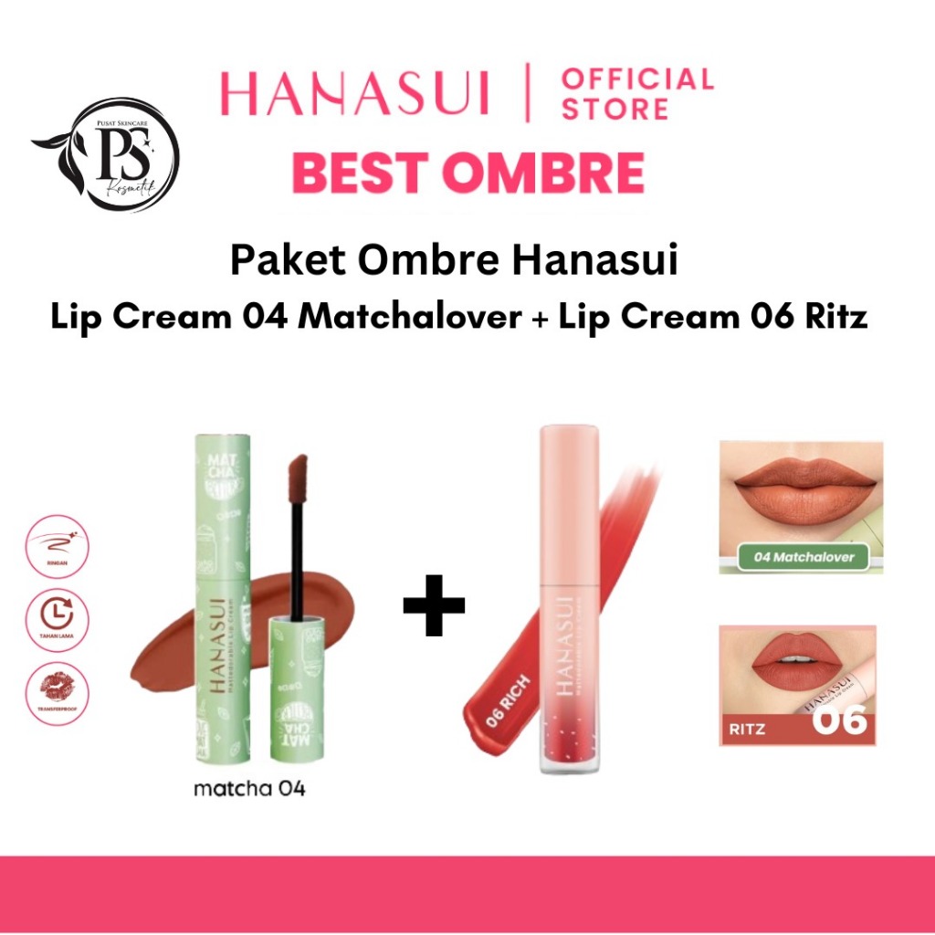 Paket Ombre Hanasui Lip Cream Matcha 03 dan Lip Cream Glam | Ombre Special