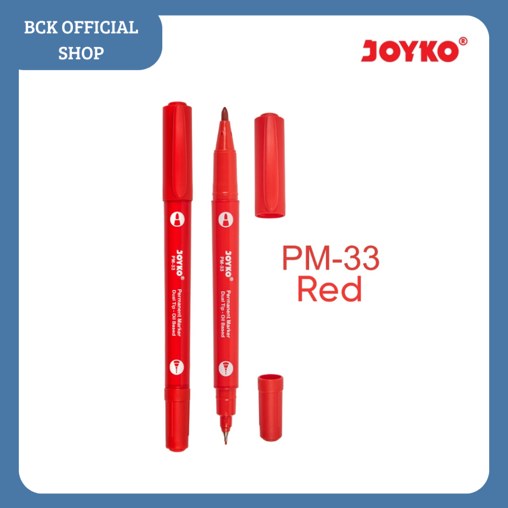 

Permanent Marker Spidol Permanen Dual Tip PM-33 Red Joyko (PCS)