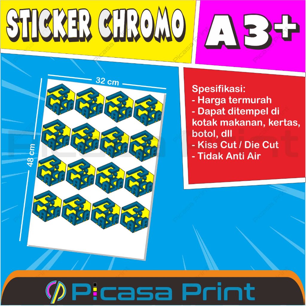 

Picasa Print Sticker Chromo Cetak Full Color Stiker Kromo Cutting Digital High Resolution Advertising
