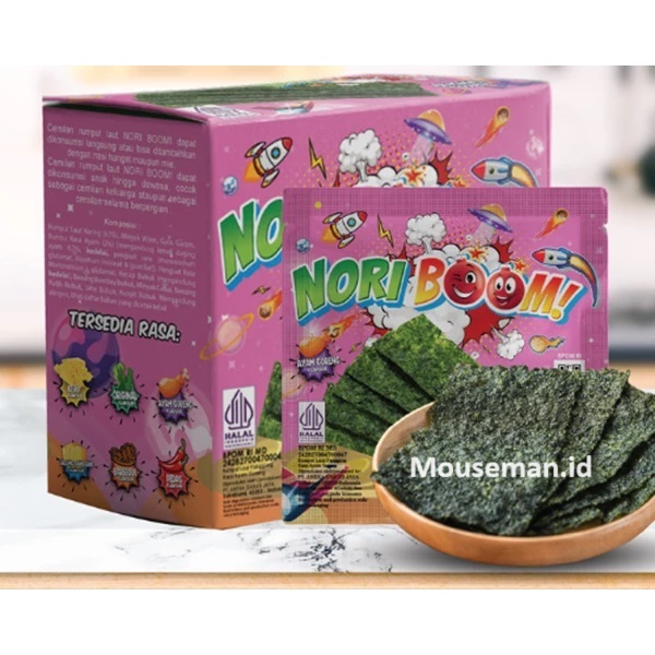 

NORI BOOM KRIUK HIJAU Cemilan Rumput Laut Seaweed Snack Nori Goreng Rasa Ayam Goreng (Fried Chicken Flavor) NIKMAT & GURIH PINK 3gr