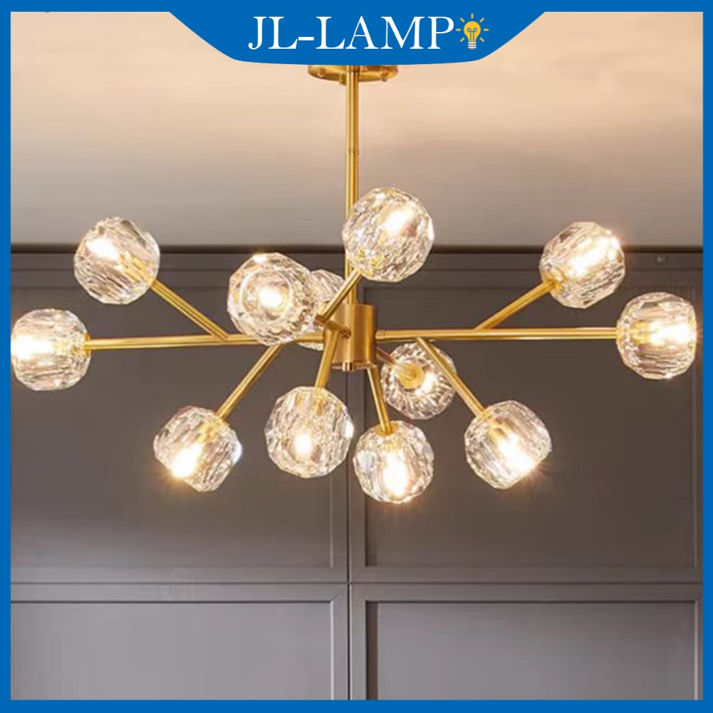 Lampu Gantung Ruang Tamu Lampu Hias Mewah Emas Lampu Plafon Minimalis Lampu Gantung Kristal 3 Warna