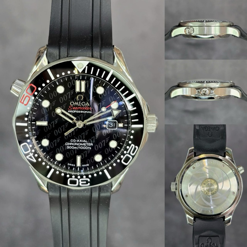 JAM TANGAN PRIA/COWOK OMEGA JAMES BOND 007 RUBBER BLACK SILVER AUTOMATIC JAPAN AAA TANGGAL AKTIV 40m