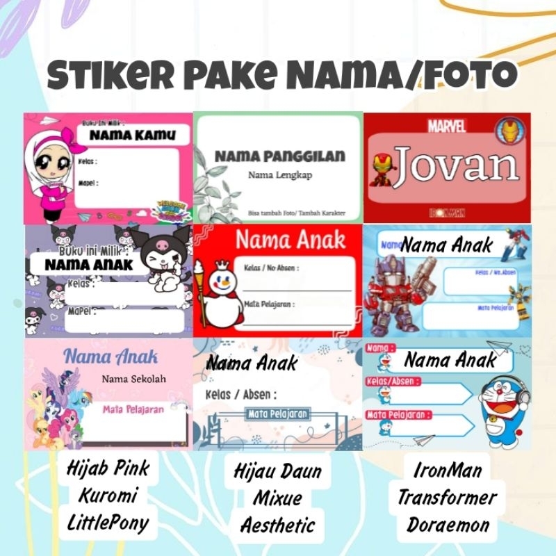 

PO Stiker Buku/ Stiker Mapel / Stiker Nama 4x6cm atau 5x7cm