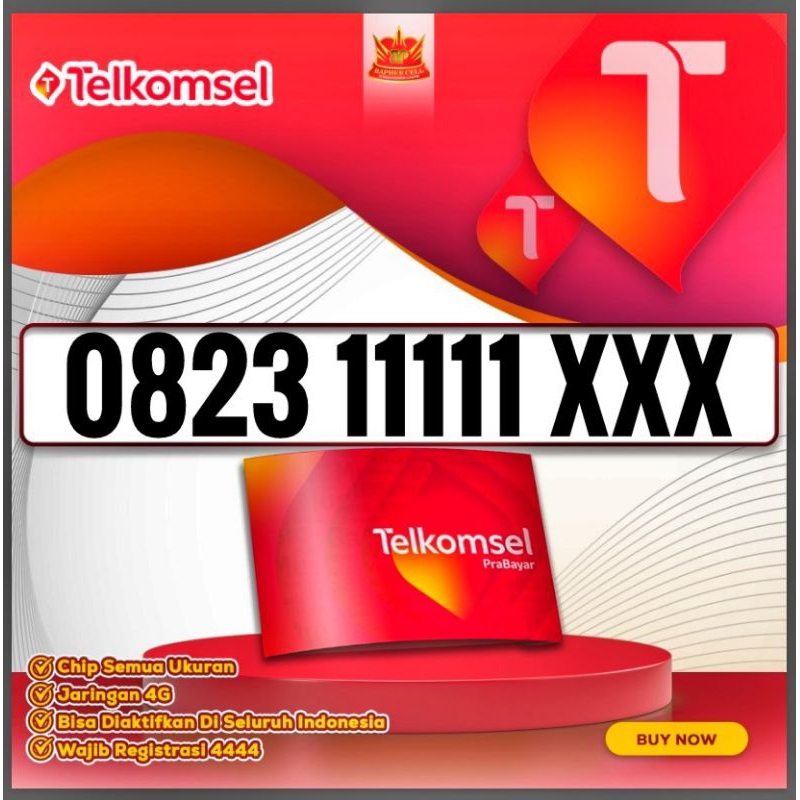 KARTU PERDANA NOMOR CANTIK TELKOMSEL AS SERI 0823 PANCA 11111 - NOMER CANTIK - NOCAN - KARTU PERDANA