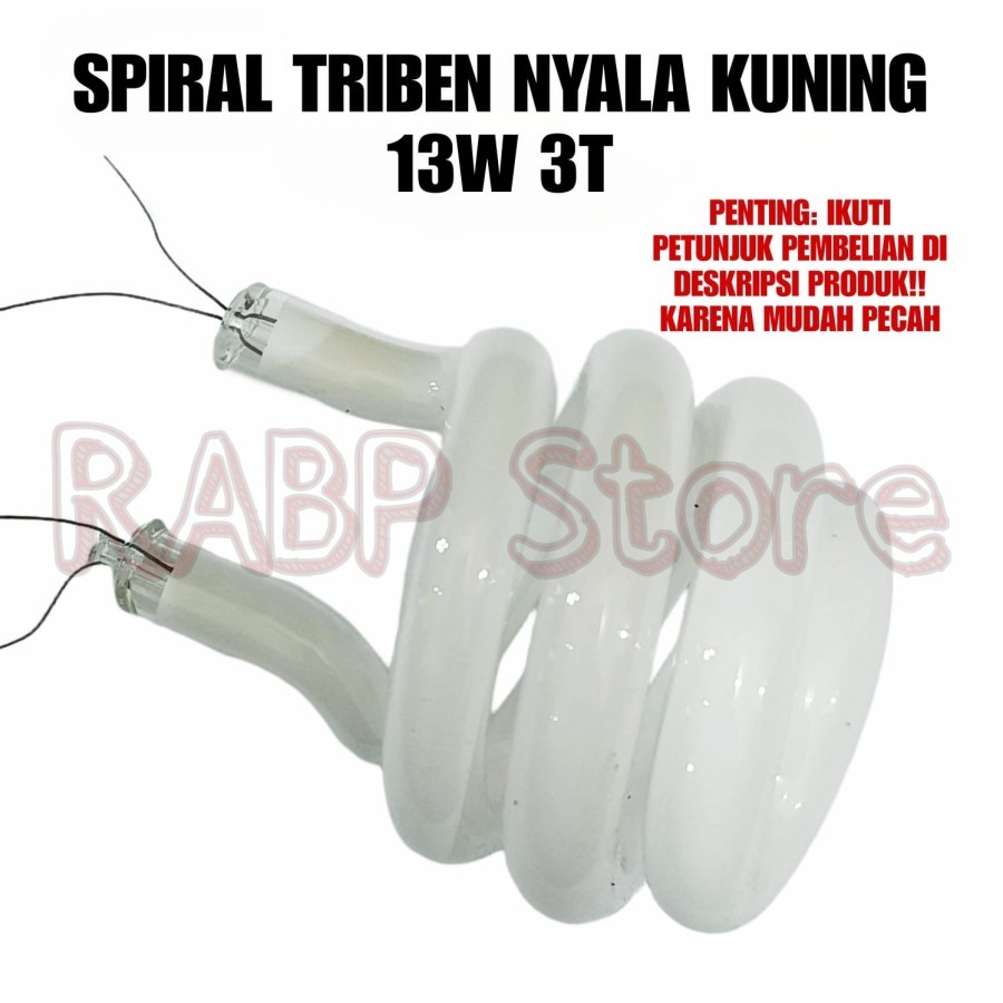 KACA LAMPU SPIRAL TRIBEN 13 WATT 3T NYALA KUNING KAKI LEBAR