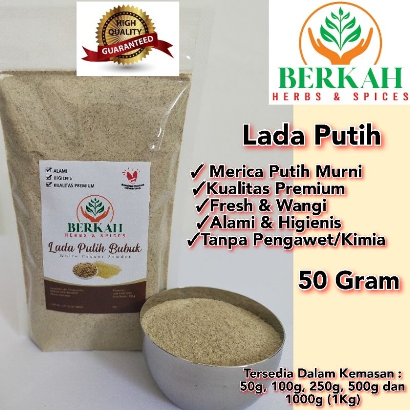 

Lada Putih Bubuk Berkah 50 Gram Murni Asli Halal Tanpa Pengawet