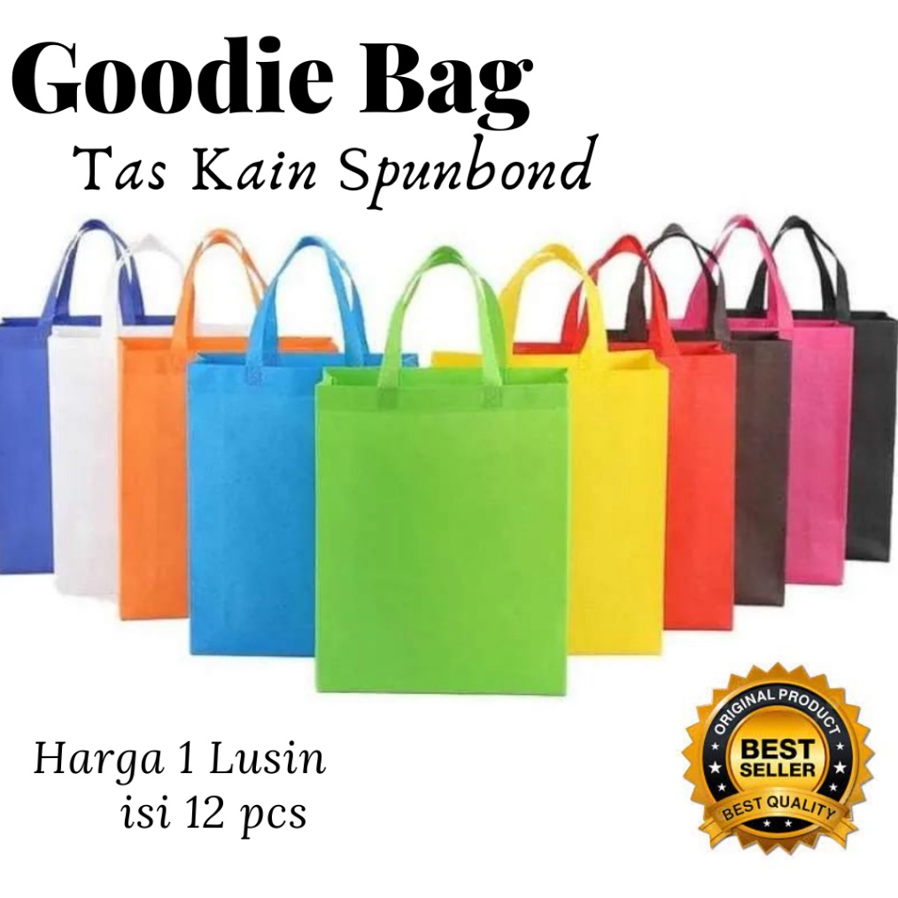 

MURAH Tas Belanja Spunbond isi 12 Pcs Tas Kain Goodie Bag Tas Hajatan Souvenir Bag Uk 25x35cm 3x4cm 38x45cm