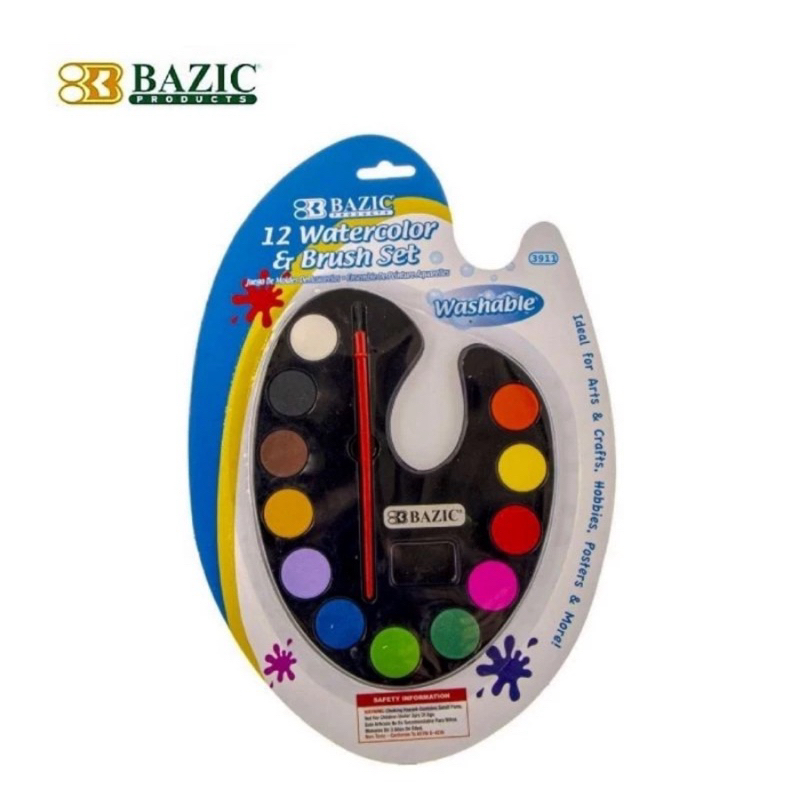 

Watercolor Bazic Paint Cake 12 Colors w/ Palette - Cat Air Padat 12 Warna - Cat Air Lukis 12 Warna - Paint Set Brush