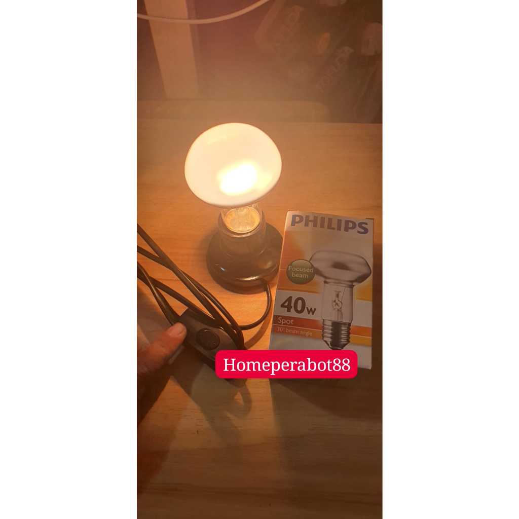 LAMPU PHILIPS SPOT 40 WATT DENGAN FITTING BULAT HITAM MERK BROCO KABEL 180 CM SAKLAR ON OFF LAMPU PE