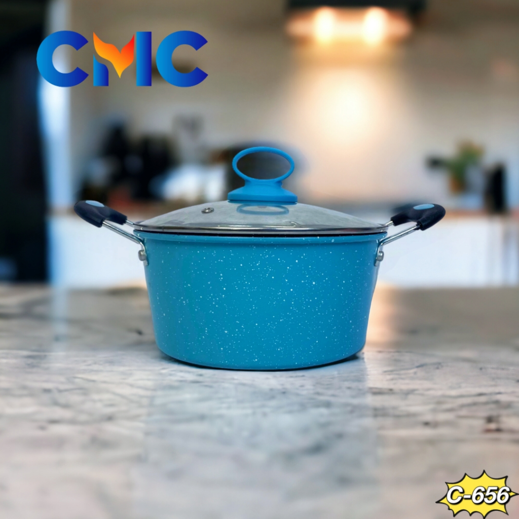 CMC[C-656]panci kuah enamel warna CMC 20cm panci kuah enamel tutup kaca anti lengket