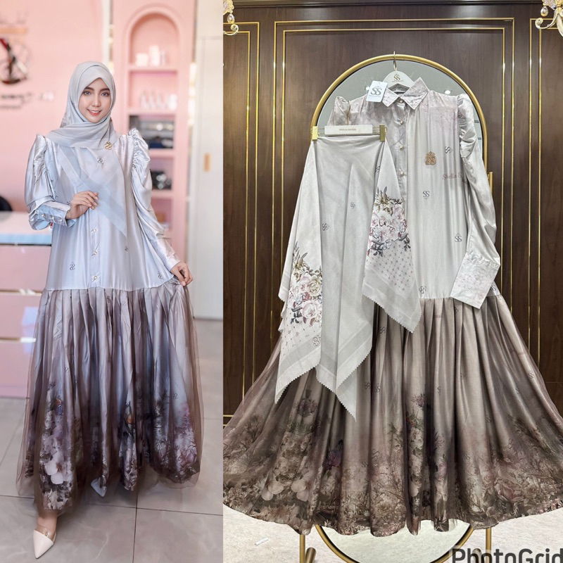 DRESS SET HIJAB TILE FLOWER SHELLASAUKIA