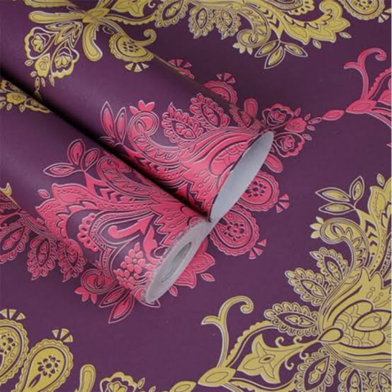 Wallpaper Sticker Dinding Motif Karakter Premium CY1002 Batik Emas Ungu Termurah
