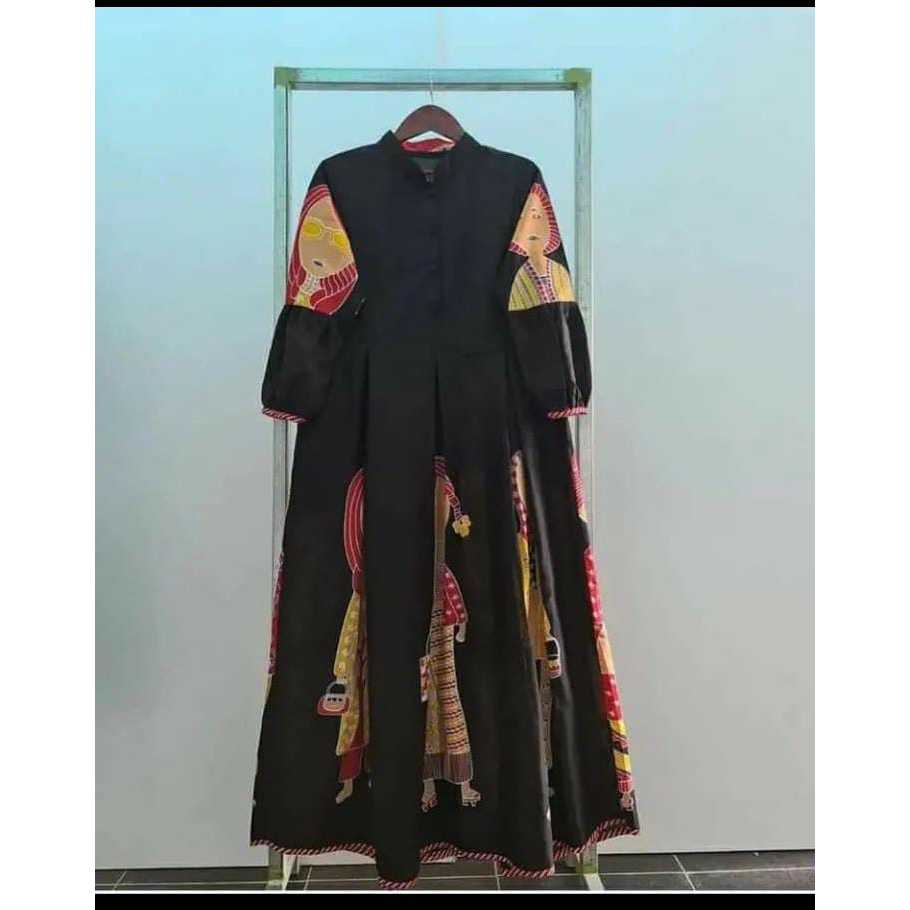 Gamis Batik Asli Solo Motif Karakter Hitam High Quality Cocok Utk Kantoran dan Kondangan