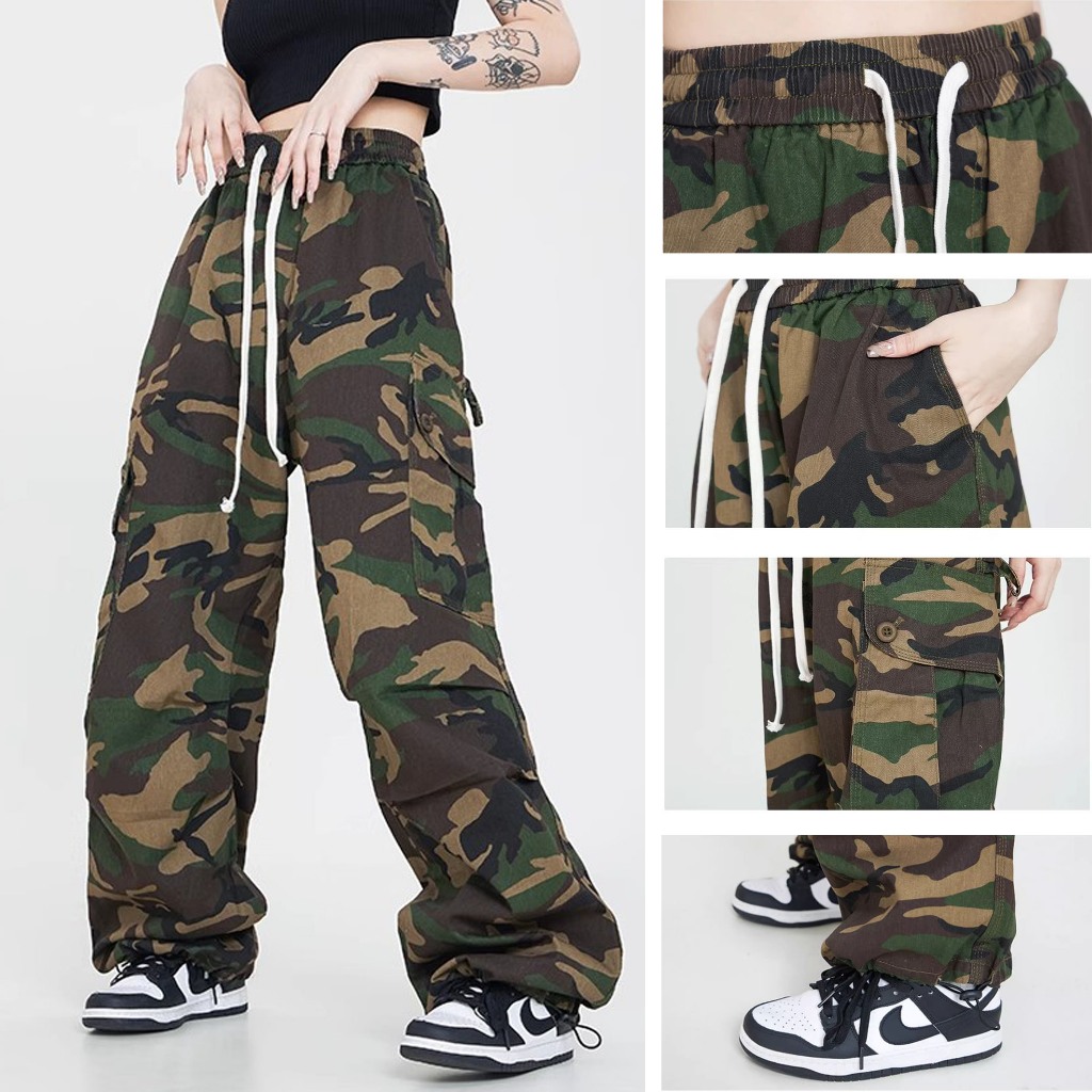 Keygirl celana army wanita span karet/cargo pants wanita highwaist/baggy pants second kulot loose pa
