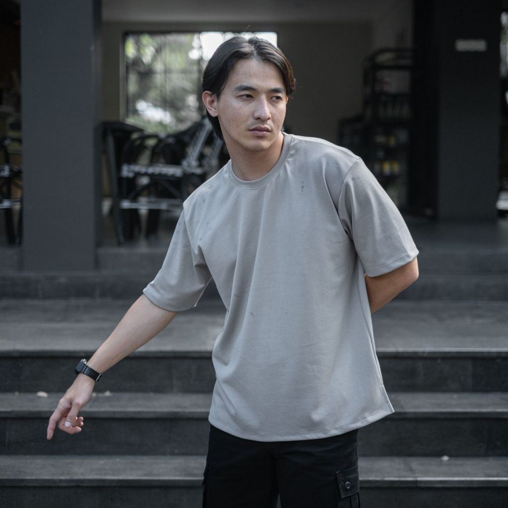 BAPIN Kaos Oversize Polos Santai Pria Grey