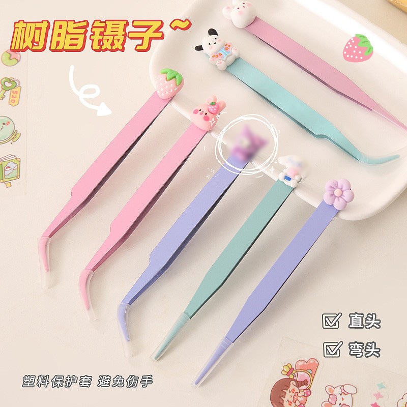 

Pinset Tweezer Sticker Jurnal Scrapbook Buku Lurus Melengkung Lengkung Stainless, Karakter, 2in1