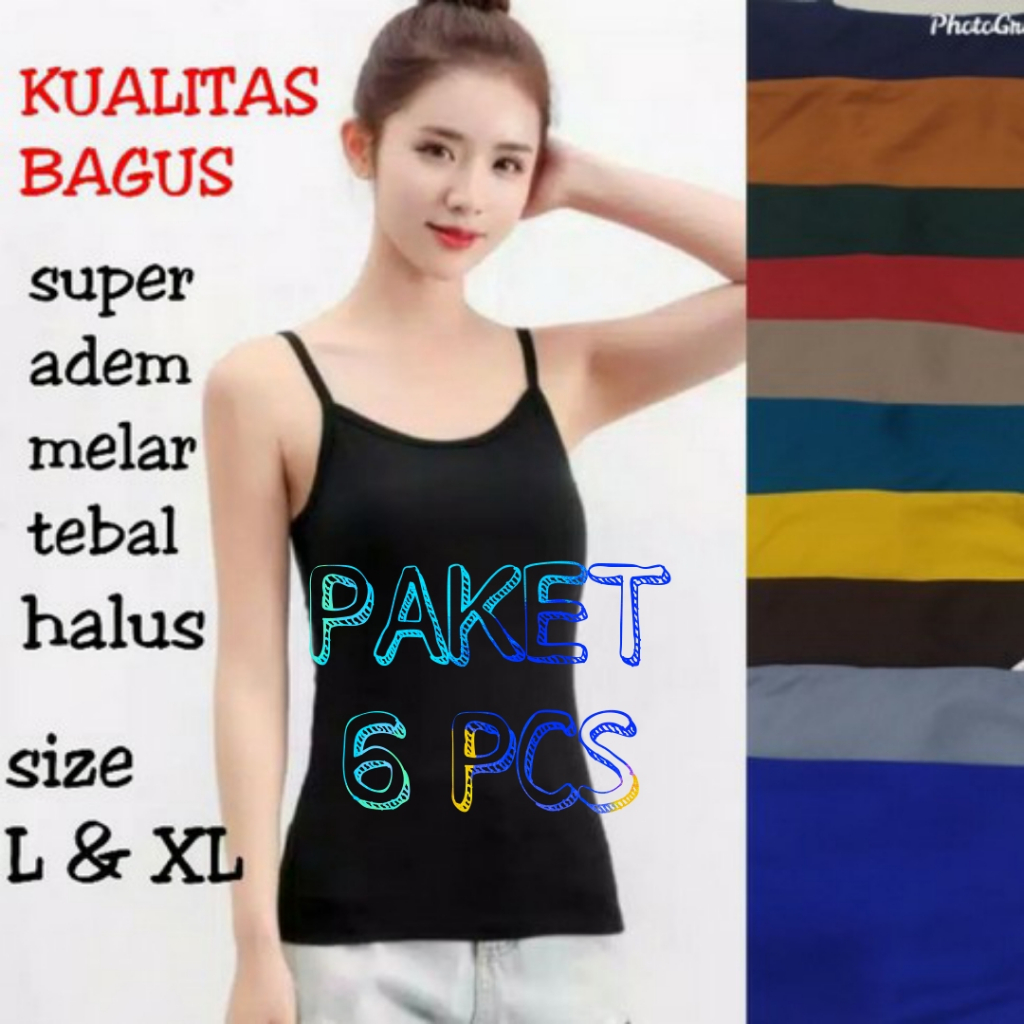 PROMO ISI 6 PCS TANKTOP TALI KECIL WANITA BAHAN HYGET PREMIUM JUMBO/DALEMAN PEREMPUAN SEXY VIRAL