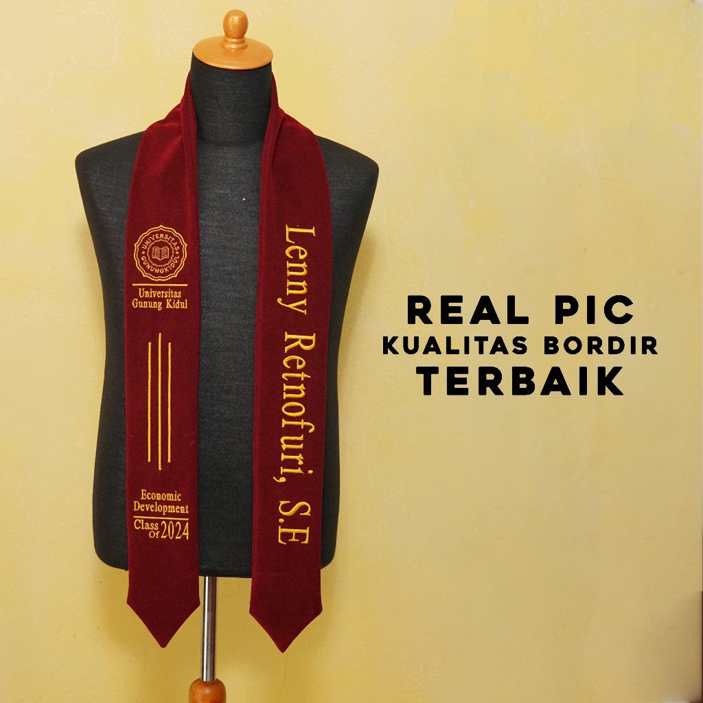 (2 LAPIS BLUDRU) Selempang Wisuda Bludru/selempang sidang skripsi Bordir  Bordir Komputer