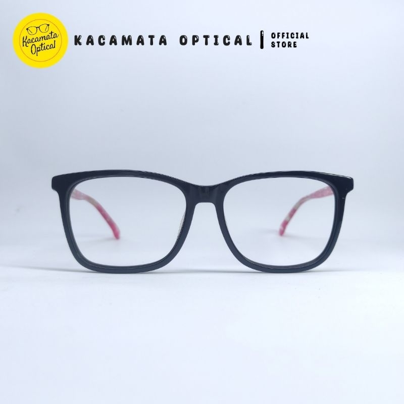 KACAMATA OPTICAL - Frame KMO6040 Kotak Hitam Pink Besi Plastik