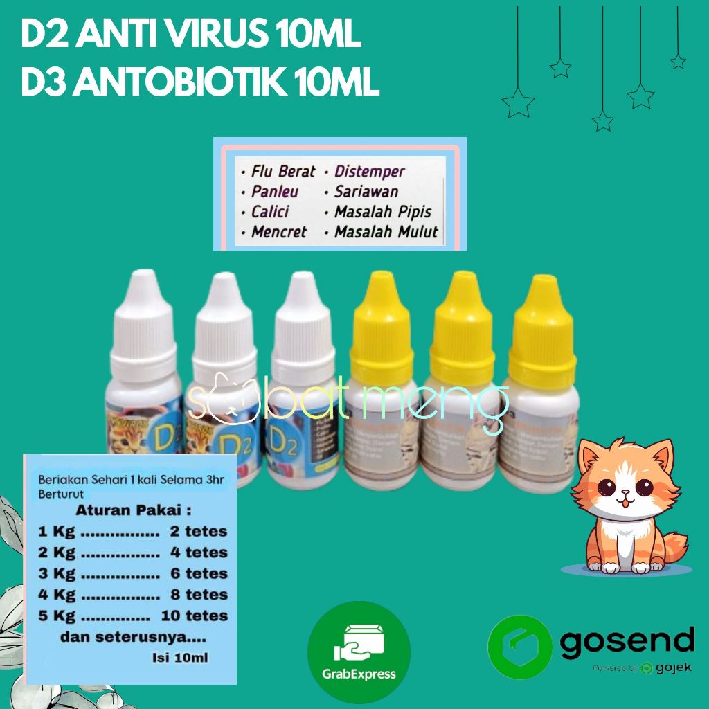 VITAMIN KUCING D2 ANTIVIRUS D3 ANTIBIOTIK CAIR | OBAT VIRUS KUCING DISTEMPER PANLEU