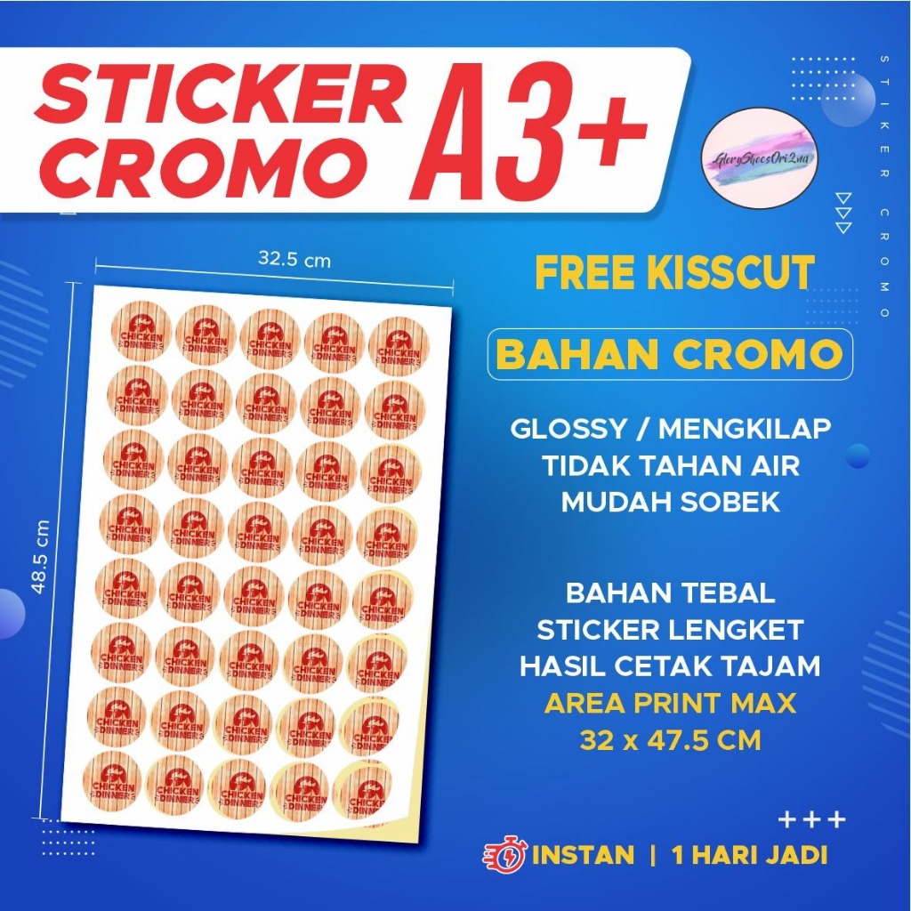 

Print Cetak Label Stiker Chromo / Bontac A3+ (FREE CUTTING) Label Makanan Label Kemasan Print Stiker