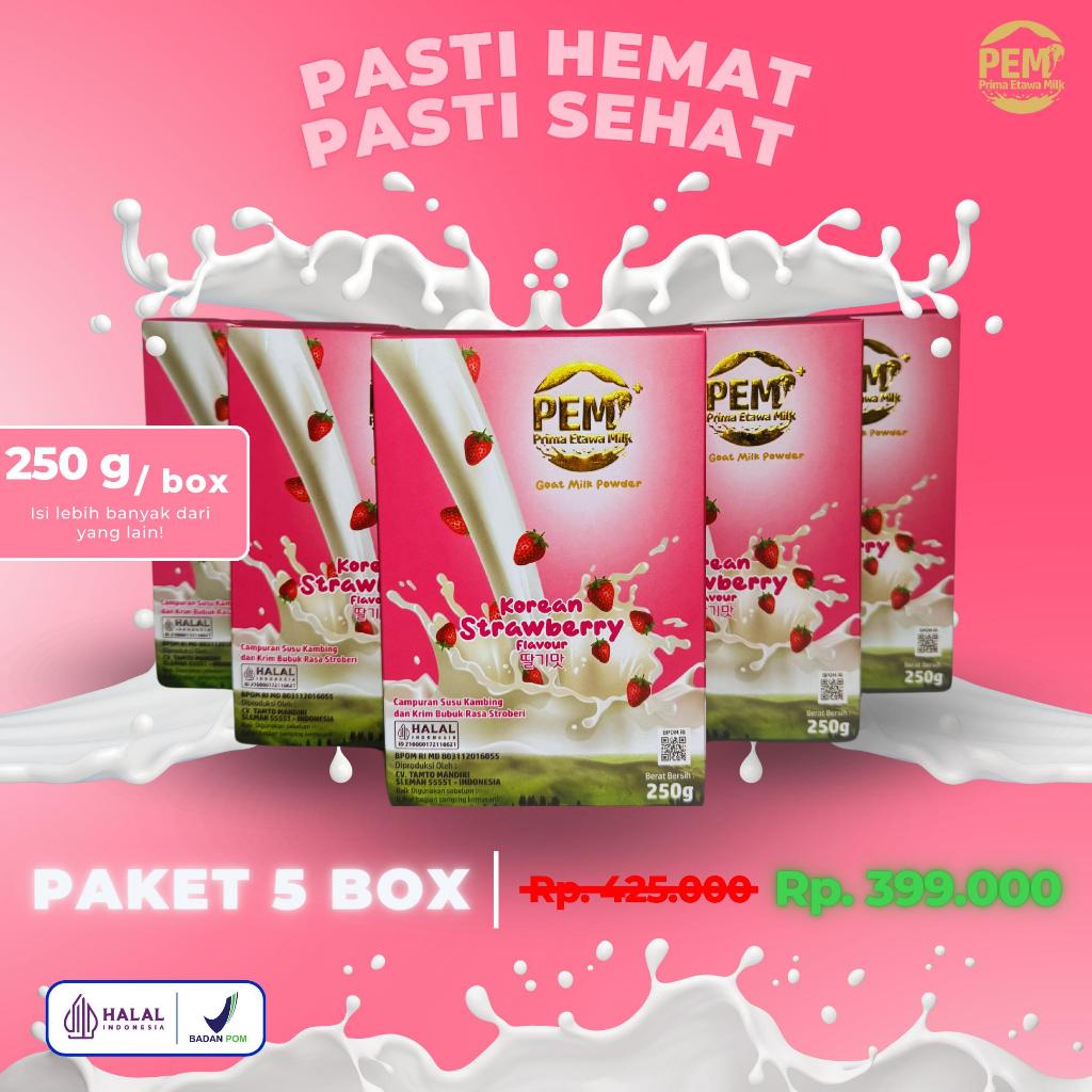 

PAKET PASTI HEMAT PASTI SEHAT | PAKET 5 BOX - SUSU KAMBING ETAWA MILK | RASA STRAWBERRY