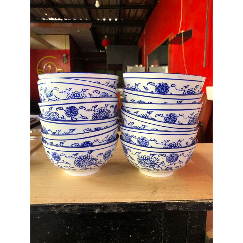Mangkok keramik biru putih mie ramen chinese